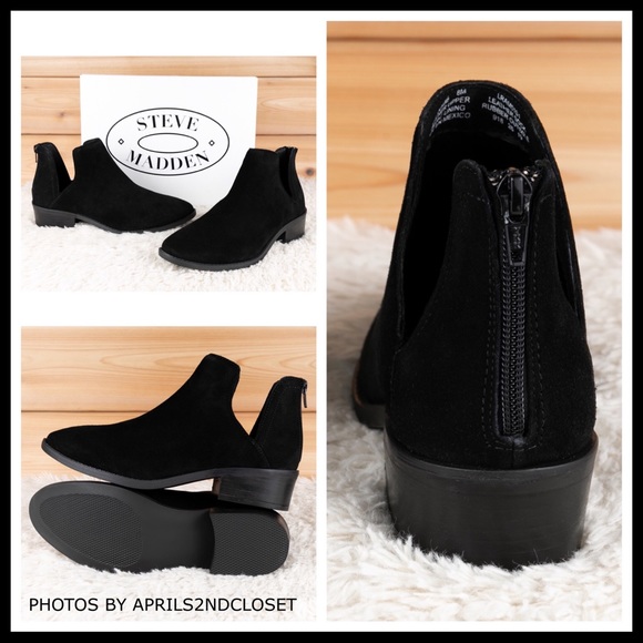 STEVE MADDEN ANKLE BOOTIES BLACK SUEDE BOOTS A2C - Picture 4 of 8